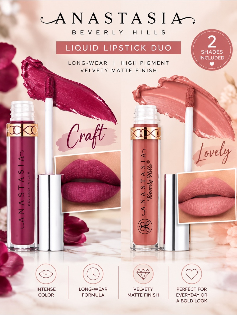 NEW 2 Anastasia Beverly Hills Lipsticks Colors Craft and Lovely